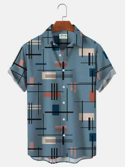 Royaura Herren Retro Geometrisch Muster Print hawaiisch Hemden Atmungsaktiv Große Größen Hemden
