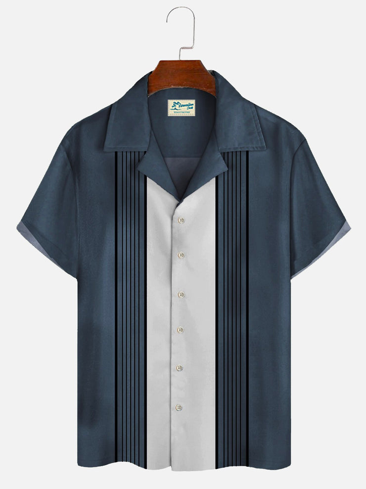 Royaura Herren Retro 60s Gestreift Bowling Shirts Falten Beständig Große Größen Hemdenn&Shirts