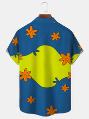 Royaura 50’s Retro Kartoon Lässig Blau Herren hawaiisch Shirts Spaß Geblümt Kunst Strecken Große Größen Aloha Tasche Lager Shirts