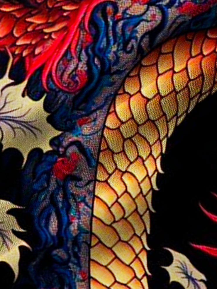 Royaura japanisch Retro orientalisch Drachen Herren Aloha Shirts Strecken Große Größen Lager Tasche Tier Knopf Shirts