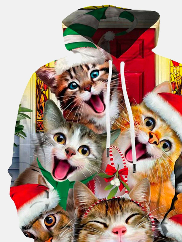 Royaura Urlaub Weihnachten Rot Herren Tunnelzug Kapuzenpullover Katze Strecken Große Größen Party Tier Pullover Sweatshirts