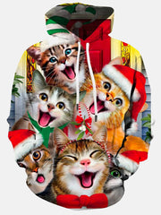 Royaura Urlaub Weihnachten Rot Herren Tunnelzug Kapuzenpullover Katze Strecken Große Größen Party Tier Pullover Sweatshirts