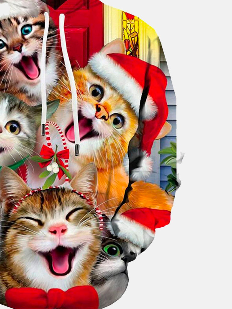 Royaura Urlaub Weihnachten Rot Herren Tunnelzug Kapuzenpullover Katze Strecken Große Größen Party Tier Pullover Sweatshirts