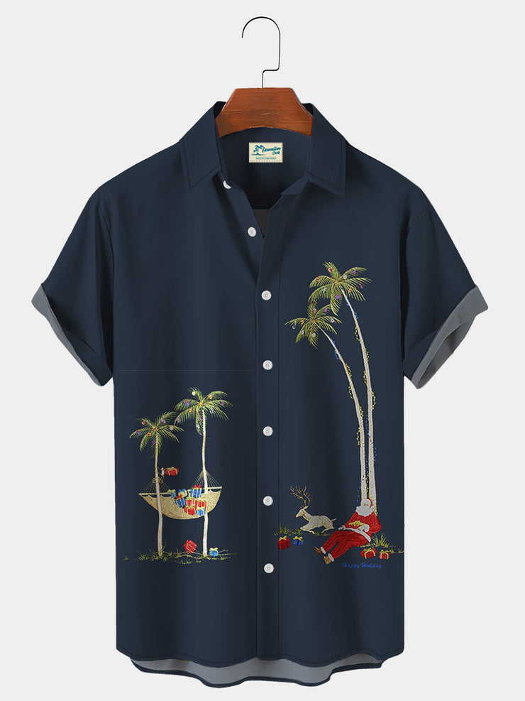 Herren Weihnachten hawaiisch Shirts Weihnachtsmann Elch Kokosnussbaum-Anti-Falten-Mittel Große Größen Lager Shirts