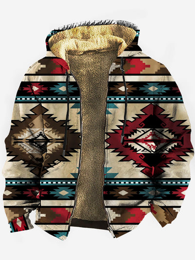Royaura Retro Herren Tunnelzug Kapuze aztekisch Ethnisch Geometrisch Kunst Korallenfarbe Vlies Warm Bequem Sweatshirts Outdoor Postleitzahl Jacken