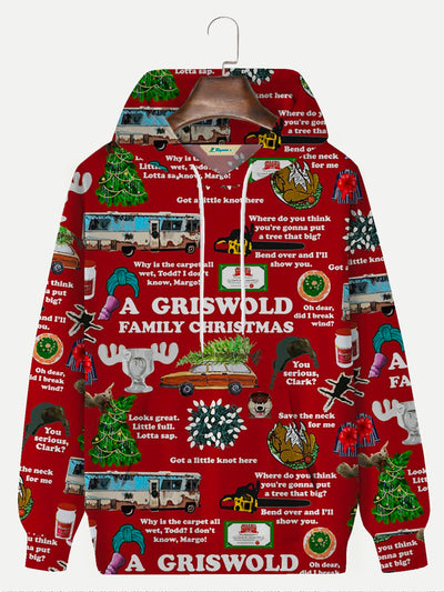 Royaura Weihnachten Rot Herren Tunnelzug Kapuzenpullover Kartoon Strecken Große Größen Warm Lässig Pullover Sweatshirts