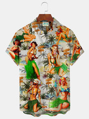 Royaura Retro Herren Kokosnussbaum-Hula hawaiisch Hemden Übergröße Urlaub Aloha Falten Freie Hemden