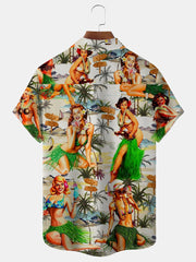 Royaura Retro Herren Kokosnussbaum-Hula hawaiisch Hemden Übergröße Urlaub Aloha Falten Freie Hemden