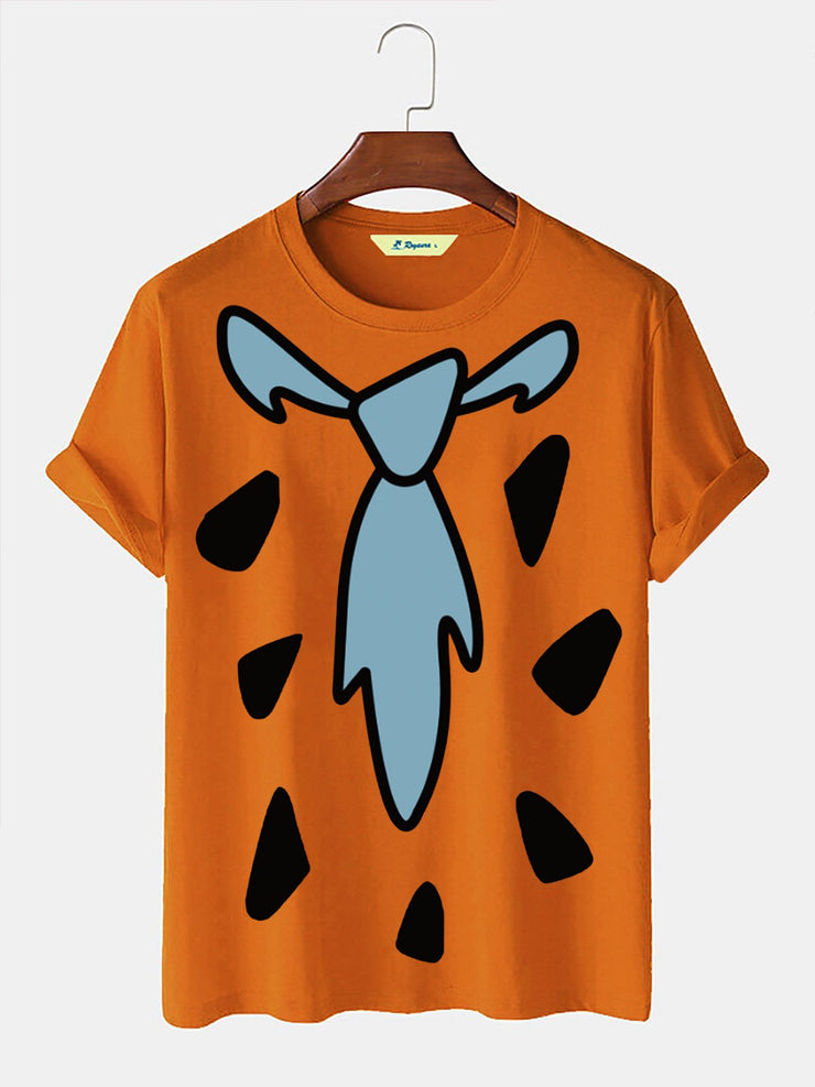 Royaura Retro Kartoon Orange Herren Lässig Kurzarm Rundhals T-Shirt Strecken Spaß Hemdenn&Shirts