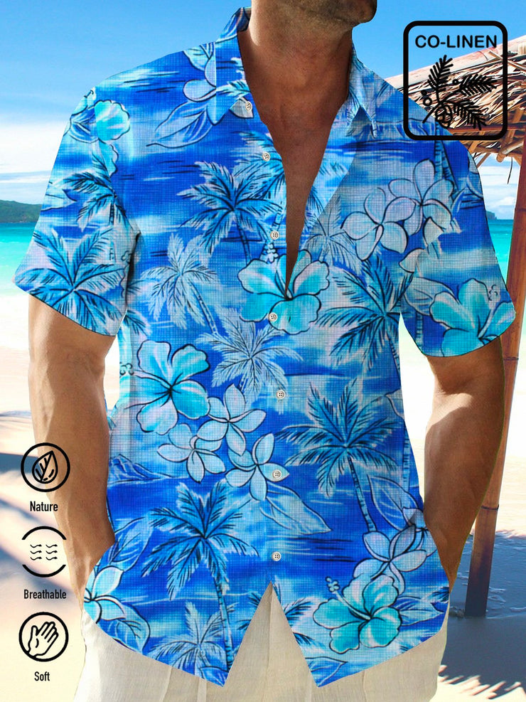 Royaura Baumwolle Leinen Kokosnuss-Plumeria Print Herren Urlaub hawaiisch Groß und groß Aloha Hemden
