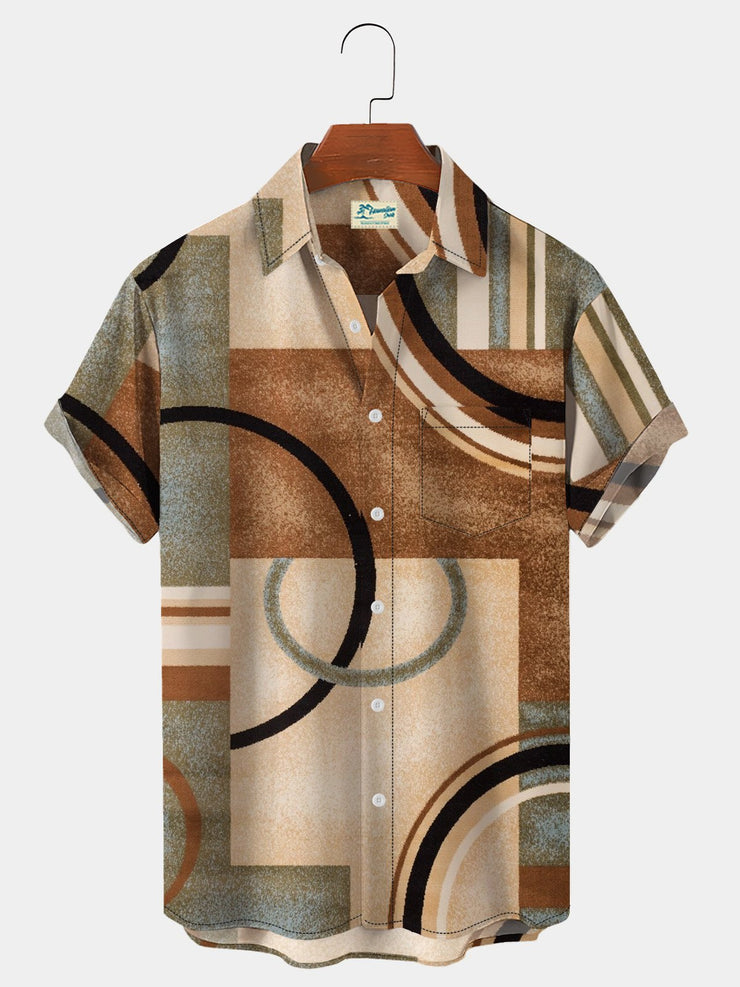 Herren Retro Lässig Shirts Geometrisch Zuhause Kunst Falten Freie Große Größen Hemdenn&Shirts