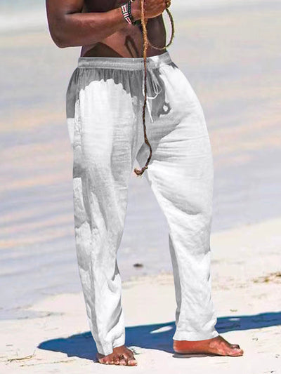 Royaura Strand Urlaub Herren Weiß Freizeithose Baumwolle Gemisch Atmungsaktiv Bequem Elastisch Bund Hose