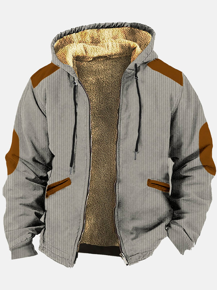 Royaura Retro Western Cowboy Textur Print Herren Vlies Kapuzenpullover Mantel Strecken Warm Bequem Jacke Outwear