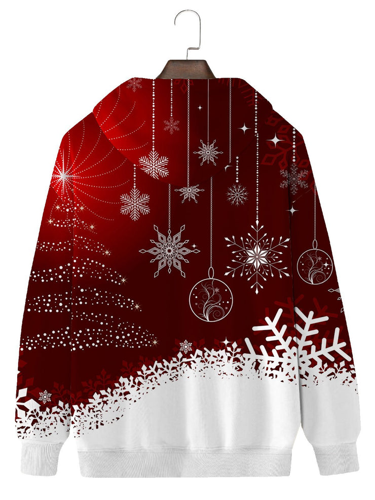 Royaura Herren Rot Weihnachten Kapuze Schneeflocke Kunst Baumwolle Gemisch Große Größen Sweatshirt