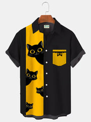 Herren Retro Katze hawaiisch Kurzarm Hemden