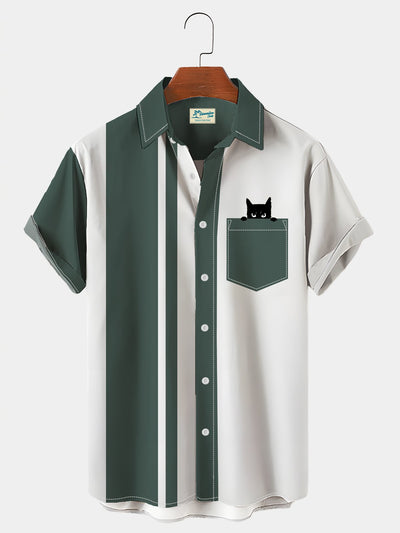 Herren Retro Bowling Katze hawaiisch Kurzarm Hemden