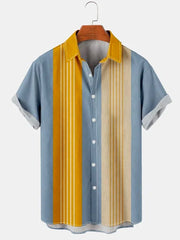 Herren Retro Gestreift hawaiisch Kurzarm Hemden