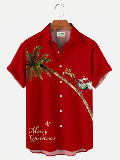 Herren Weihnachten Elch Kokosnussbaum Print Kurzarm hawaiisch Hemden