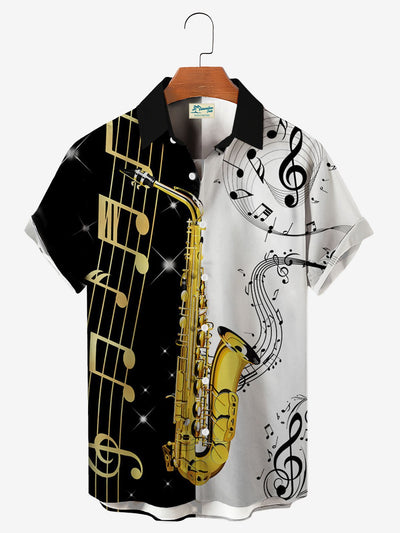 Royaura Herren Klassisch Musik Jazz Shirts Hinweis Saxophon Tuckless Knopf Große Größen Shirts