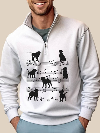 Süß Hund Musik Stehkragen Lässig Herren Sweatshirt