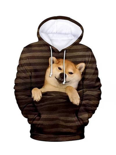 Streifen Lässig 3D-Druck Hund Mit Tasche Herren Kapuze Sweatshirt