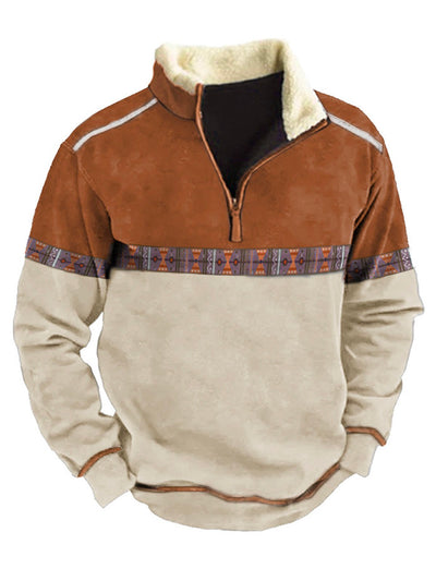 Royaura Lässig Farbe Kontrast Warm Reißverschluss Herren Outdoor Stehkragen Pullover
