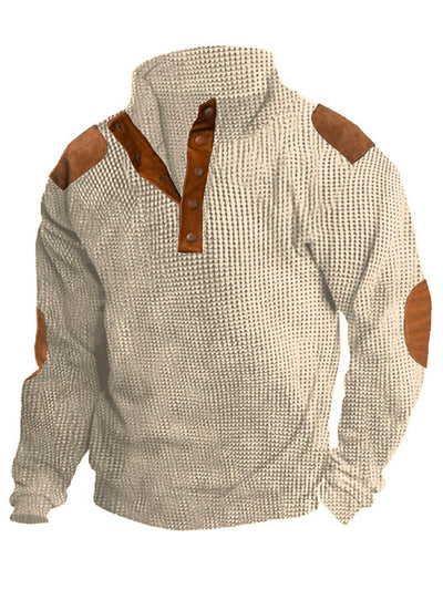 Royaura Herren Waffel Warm Stehkragen Button-Down Sweatshirt