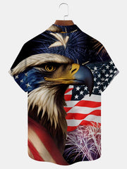 Royaura Strand Urlaub Unabhängigkeit Tag amerikanisch Flagge Herren hawaiisch Shirts Tasche Große Größen amerikanisch Adler-Feuerwerk Lager Shirts