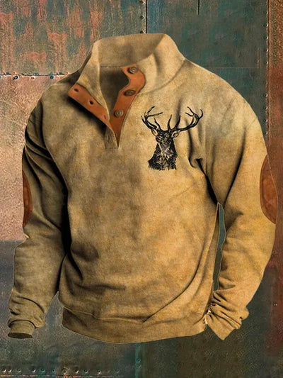 Royaura Herren Western Antilope Print Herren Knopf Stehkragen Sweatshirt