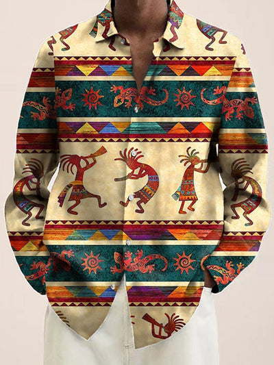 Royaura 50's Retro aztekisch Ethnisch Totem Herren Langarm Shirts Strecken Übergröße Aloha Lager Knopf Shirts