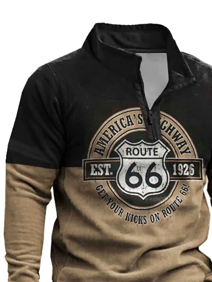 Royaura Retro Route 66 Khaki Halber Reißverschluss Stehkragen Sweatshirts Warm Bequem Pullover Sport Sweatshirts