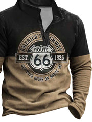 Royaura Retro Route 66 Khaki Halber Reißverschluss Stehkragen Sweatshirts Warm Bequem Pullover Sport Sweatshirts