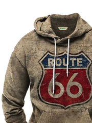 Royaura Retro Route 66 Khaki Tunnelzug Kapuzenpullover Warm Bequem Pullover Sport Sweatshirts