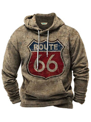 Royaura Retro Route 66 Khaki Tunnelzug Kapuzenpullover Warm Bequem Pullover Sport Sweatshirts