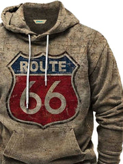 Royaura Retro Route 66 Khaki Tunnelzug Kapuzenpullover Warm Bequem Pullover Sport Sweatshirts