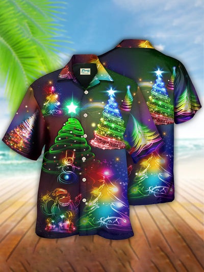 Herren Weihnachten Kiefer Print Weit Kurzarm Funky hawaiisch Shirts