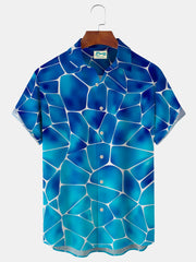 Royaura Strand Urlaub Eis Blau Wasserwelligkeit Herren hawaiisch Shirts Geometrisch Kunst Schwimmbad Urlaub Strecken Große Größen Aloha Lager Tasche Shirts