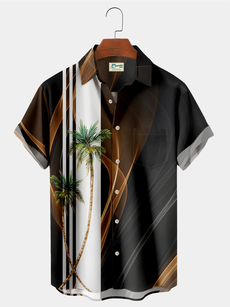 Royaura Retro hawaiisch Kokosnussbaum Print Herren Schwarz Brust Tasche Hemden Große Größen Hemden