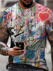 Herren Graffiti Print Kurzarm