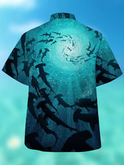 Herren Ozean Hai Print Lässig Atmungsaktiv Kurzarm Aloha Hemden