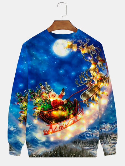 Royaura Herren Weihnachten Weihnachtsmann Ski Print Rundhals Sweatshirt