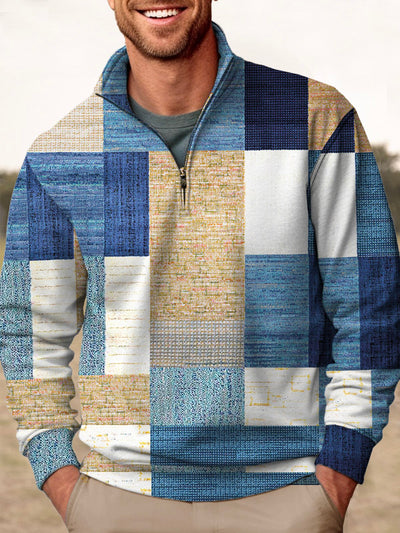 Royaura Herren Geometrisch Print Stehkragen Reißverschluss Sweatshirt