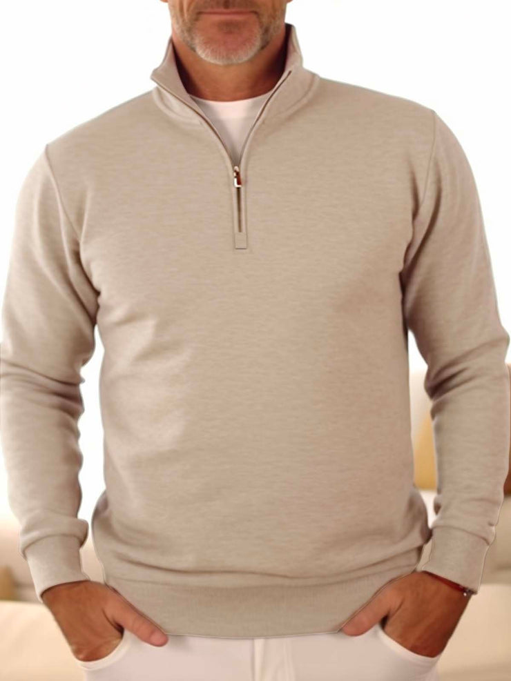 Royaura Stehkragen Hälfte Postleitzahl Khaki Herren Pullover Sweatshirts Einfach zu Tragen Strecken Große Größen Outdoor Lager Sweatshirts
