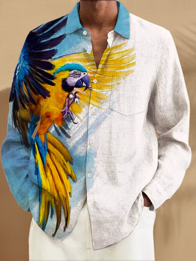 Royaura Papagei Print Herren Knopf Tasche Langarm Hemden