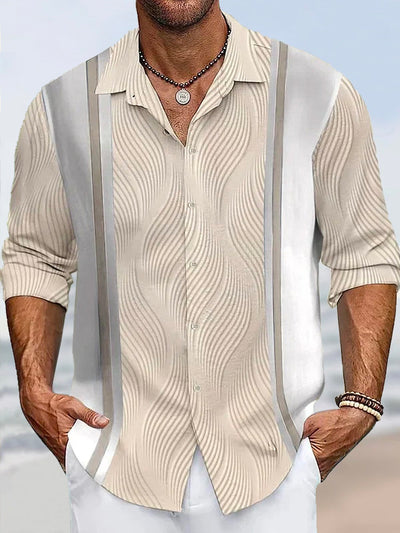 Royaura Retro Strukturiert Streifen Print Herren Button Down Langarm Hemden