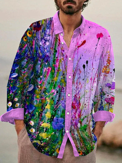 Royaura hawaiisch Kunst Geblümt Farbverlauf Print Herren Button Down Langarm Hemden
