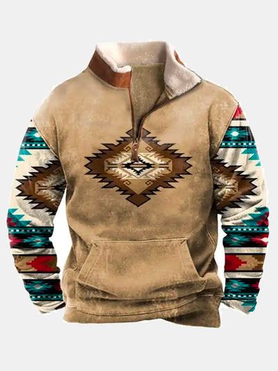 Royaura Retro Western aztekisch Herren Halber Reißverschluss Stehkragen Sweatshirts Warm Bequem Große Größen Outdoor Geometrisch Ethnisch Pullover Sweatshirts