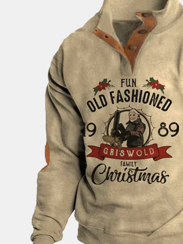 Royaura Retro Weihnachten Urlaub Herren Quartal Knopf Stehkragen Sweatshirts Strecken Lager Outdoor Pullover Hemdenn&Shirts Groß groß