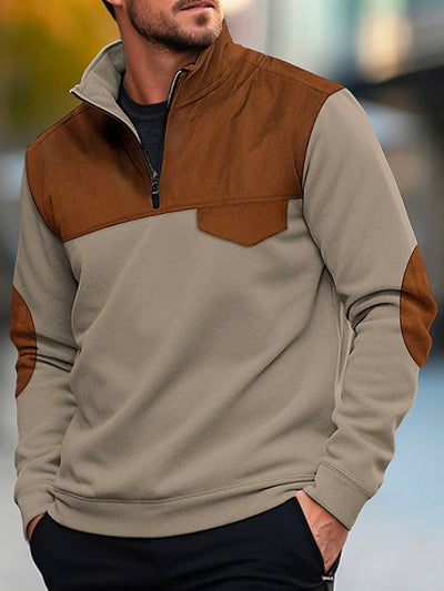 Royaura Herren Kontrast Farbe Postleitzahl Stehkragen Sweatshirt
