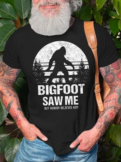 Royaura Herren Bigfoot Sah Mir Aber niemand glaubt ihm Lustig Outdoor Camping Grafik Print Rundhals Lässig Baumwolle Text Briefe T-Shirt